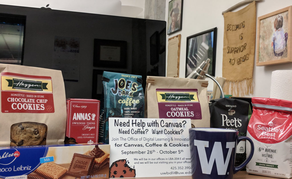 display of coffees and cookies on table