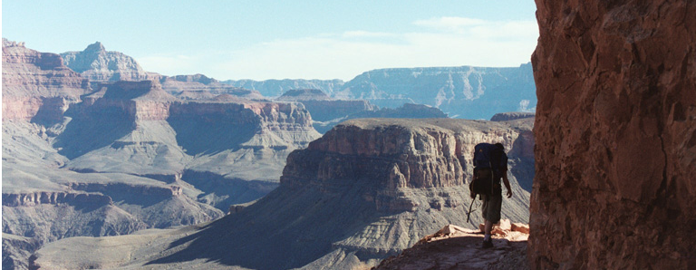 student hiking in Grand Canyon